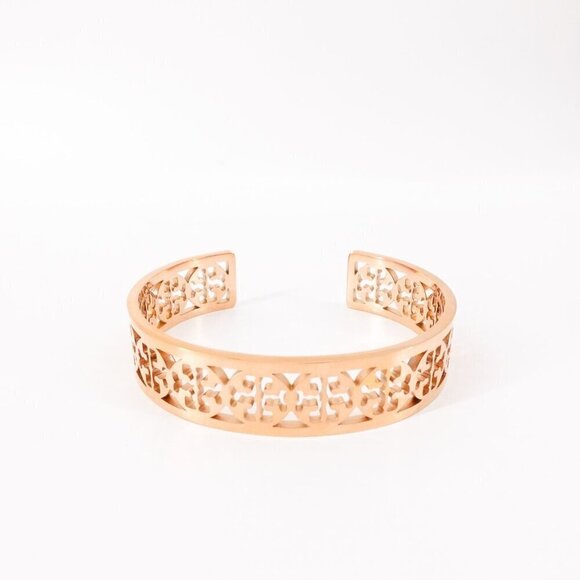 Tory Burch TB Gold Logo Cut out Cuff Bracelet Rose Gold OS - Picture 1 of 12